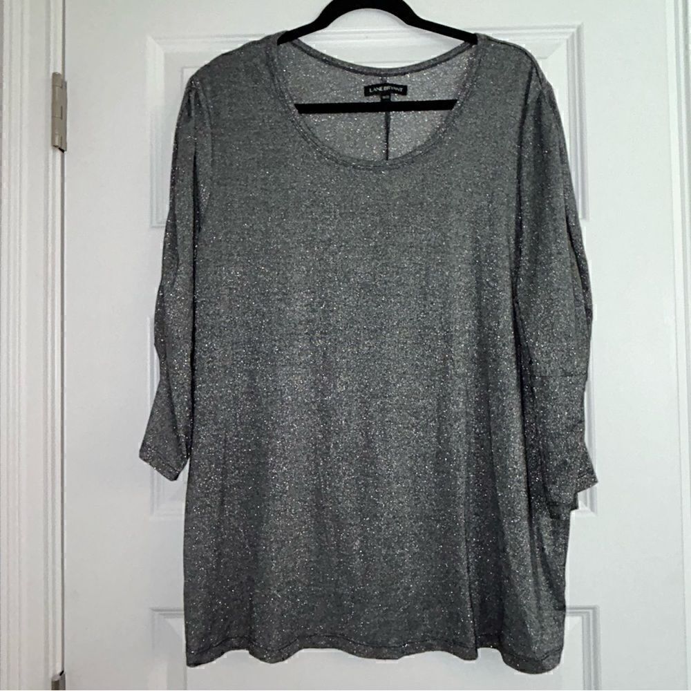 Lane Bryant Metallic Shimmer 3/4 Length Ruched Sleeve Top